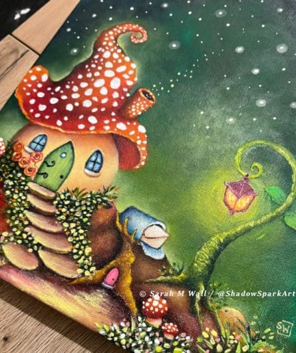 ** SOLD ** Cosy Evening at Toadstool Cottage - Original Painting - 8 x 10 inches