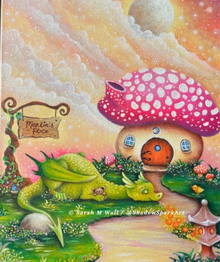 ** SOLD ** Sleeping Dragon at Merlin's Place - Original Painting - 12 (W) x 16 (H) x 1 (D) inches