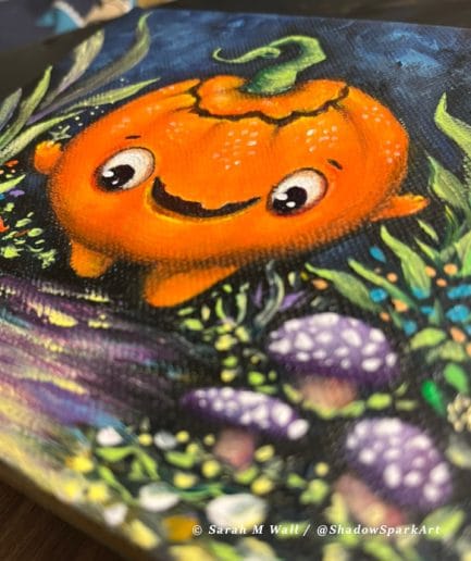 ** SOLD ** The Jolly Pumpkin - Original Halloween Painting - 6 x 6 inches