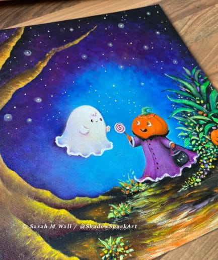 *SOLD* Trick r Treating with Ghost Friends - Original Halloween Painting