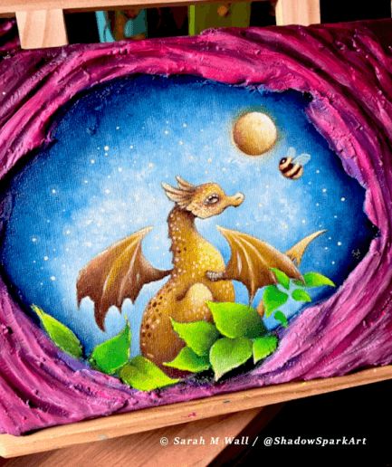 Title: The Dragon Beekeeper - Acrylic painting on canvas - 25 x 20 cm