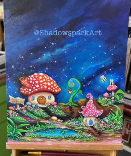 ** SOLD ** Evening at Lily Pond House - Fairytale Art - 20 x 30 x 1 inches on canvas