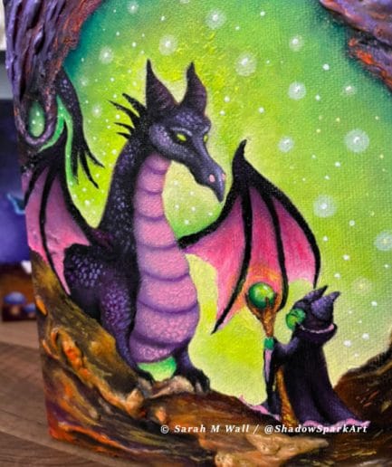 ** SOLD ** Taming the Dragon - Painting inspired by Maleficent - 8 x 10 x 1 inches